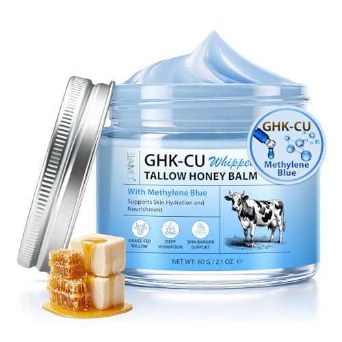 GHK-CU Copper Peptides Whipped Tallow Balm ghk-cu Peptide Face Cream with GHK-Cu+Methylene Blue+Grass-Fed Beef Tallow+Manuka Honey Powerful Antioxidant and Anti-aging Soothes and Moisturizing