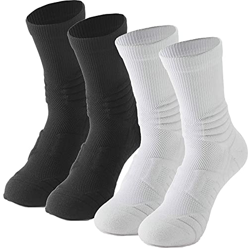 スポーツソックス 2足セット バスケットボールソックス アウトドアソックス メンズ DYB-206 中厚手 滑り止め 抗菌防臭 吸汗速乾 サッカー 自転車 登山 野球 トレーニング 靴下 23-28cm 2足セット・ブラック/ホワイト