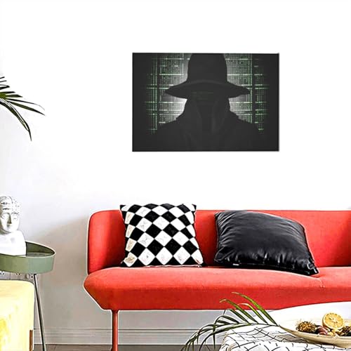 Chapeau noir hacker tableau déco salon moderne et chambre toile murale 30x45