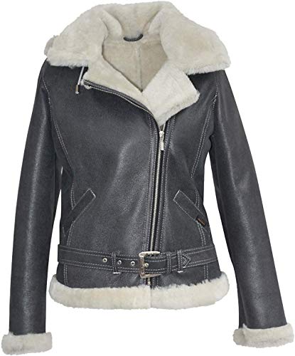Hollert Damen Lammfelljacke Jessy GRAU Bikerjacke 100% Merino Schaffell...