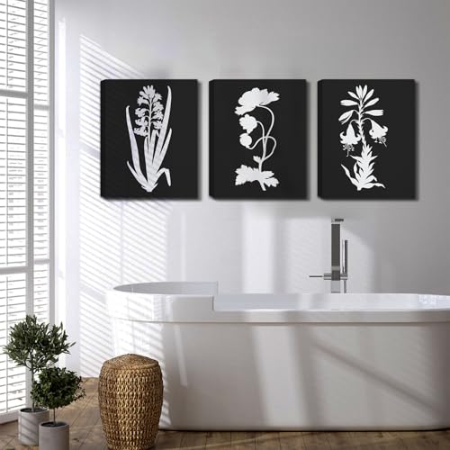 crmotu Black and White Wall Art Set of 4, Minimalist Botanical Prints Rustic Home Decor, Neutral Floral Vintage Canvas Painting, Nature Pictures Wall Decor Living Room Bathroom Kitchen, 12x16inch