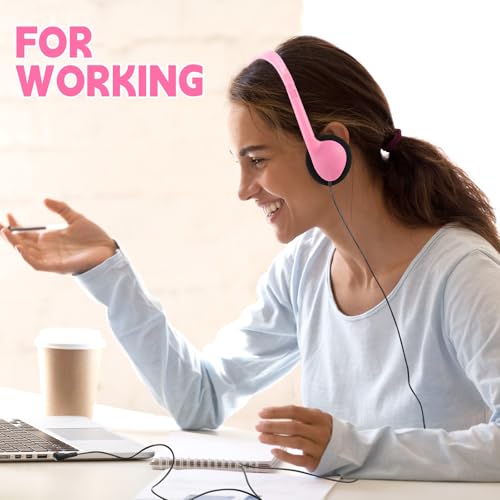 Image of Konohan 30 Pack Headphones Bulk Headphone for School Classroom Student Wired Headphones Adjustable with 3.5 mm Jack for Adults (Pink)