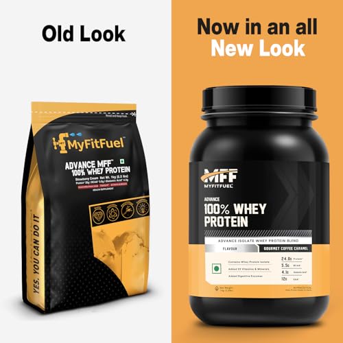 Image of MyFitFuel Advance MFF 100% Whey Protein Powder, Whey With Digestive Enzymes and Multi Vitamins | 1 Kg, 28 Servings (Vanilla Creme)