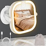 Espejo Maquillaje con Luz Espejo Aumento 30X Espejo de Maquillaje Luminoso con Ventosa Potente 3 Colores de Luz Brillo Ajustable, para Baño y Viaje con Tapón Antipolvo