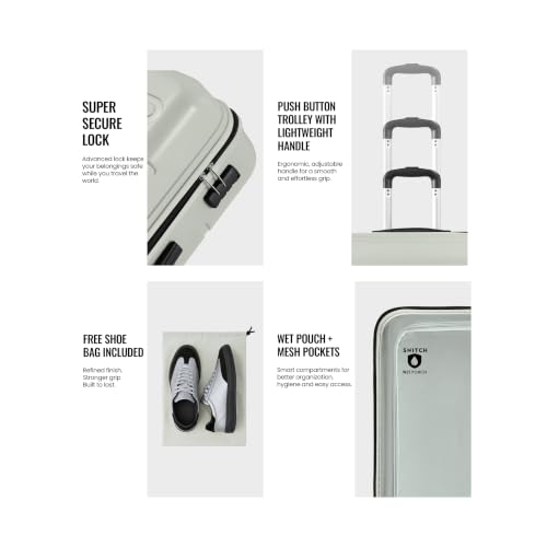 Image of SNITCH Loop Cabin Size Grey Polypropylene Hard Travel Suitcase - Trolley Bag Small & Luggage with 4 Wheels, Secure Lock & Free Shoe Bag