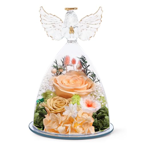 FIACO Gifts for Mom Women Birthday Preserved Rose in Glass Angel Figurine Forever Fresh Flower for Delivery, Mothers Day Flowers Gifts for Grandma Wife Daughter Friends