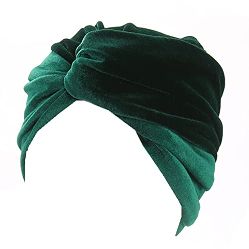 Fxhixiy Women's Stretch Velvet Twist Pleasted Hair Wrap Turban Hat Cancer Chemo Beanie Cap Headwear, Green, One size