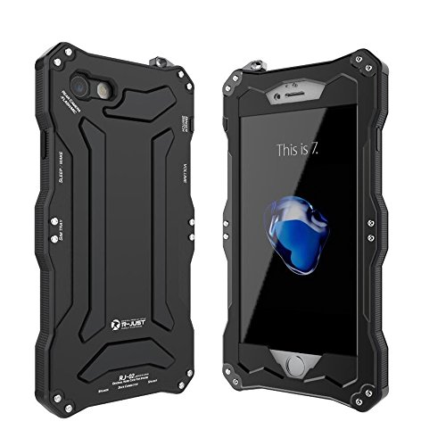 bpowe iPhone 7, Funda Gorilla Cristal Metal de Aluminio Protección Premium Golpes Militar Parachoques Resistente Robusto Cubierta Protectora Funda para iPhone 7 4.7inch - Negro