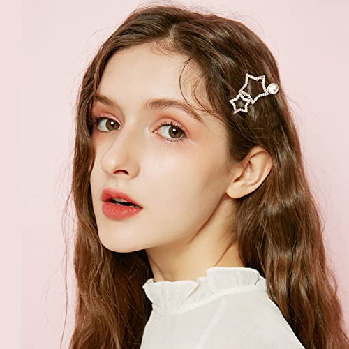 Star Hair Clips 6Pcs Star Hair Barrettes Star Hair Pins Non-Slip Metal Hair Clips Rhinestone Hair Clips Pearl Hair Clips Silver Golden Hollow Geometric Hairpins For Women Star Hair Accessories #TOP1