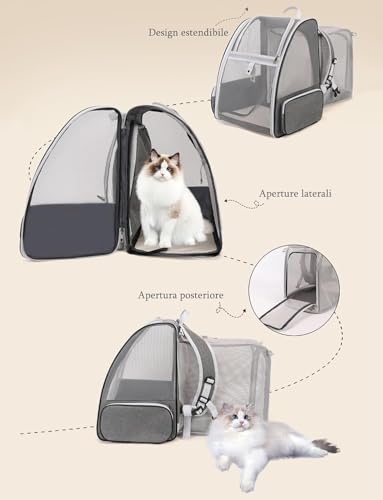 Image of Cat Backpack Carrier, Breathable Cat Carrier Pet Backpack for Kitty Small Dog Up to 15Lbs, Transparent & Foldable Pet Carrier for Travel Hiking ((Dark Grey-Square Expandable)