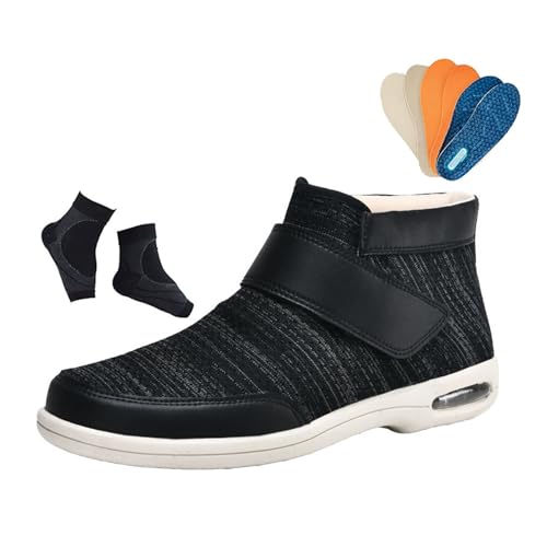 Yytcsjz Zapatos Ortopédicos Edema Diabético Personas Mayores Exteriores, Zapatos Ortopédicos Transpirables Ajustables Y De Caña Alta Para Hombre Para Edema Diabético(Black Gray,41 EU)