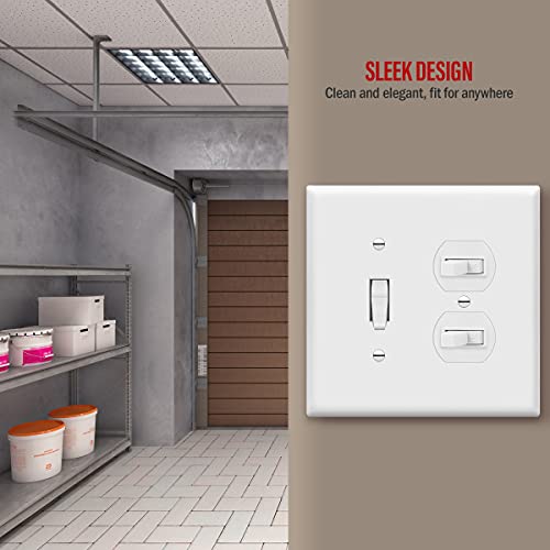 Image of ENERLITES Combination Toggle Light Switch /Duplex Receptacle Outlet Wall Plate Cover, Midway Size 2-Gang 4.88 inch x 4.92 inch, Polycarbonate Thermoplastic, UL Listed, 881121M-W, White