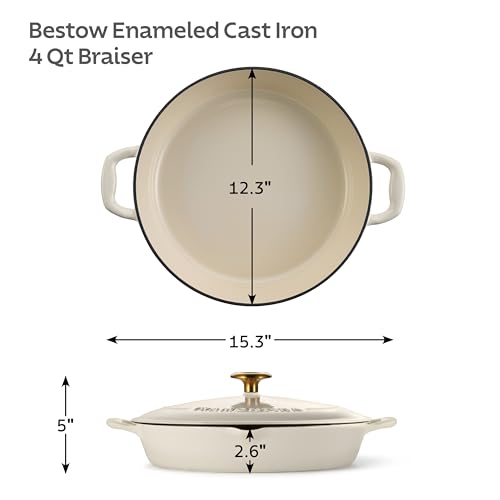 Image of Tramontina Bestow Enameled Cast Iron 4-Qt Braiser Pan with Lid, Latte