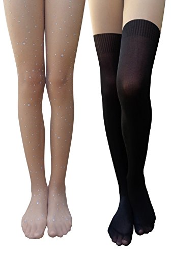 AM Landen Small Size Mock Thigh High Mock Garter Pantyhose Printed Tights Tatoo Pantyhose