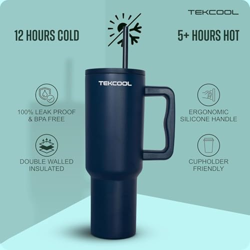 Image of Tumbler with lid and Straw 1200ML Cup Stainless Steel Hot and Cold with Handle and Lid 2 Straw Vacuum Insulated Tumbler for Water, Iced Tea or Coffee Office Gym Travelling