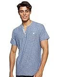 Aufgesetzte Brusttasche TOM TAILOR Kurzarm Henley T-Shirt Herren, Blau (16052 - estate blue yarndye), XL