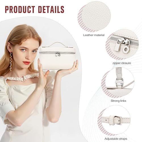 Larcenciel Elegant Small Leather Crossbody Purse for Women, Trendy Cream White Shoulder Bags with Zipper Closure & Adjustable Strap, Cute Top-Handle ladies Handbags for Everyday Work Wedding Going Out3