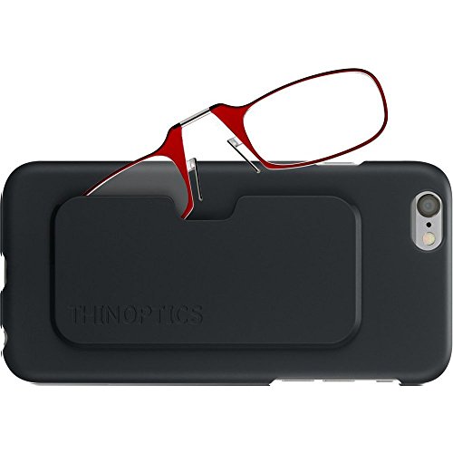 ThinOptics Slimline Case + Rectangular Reading Glasses, iPhone 6/6S-Red Frames, 44 mm + 1