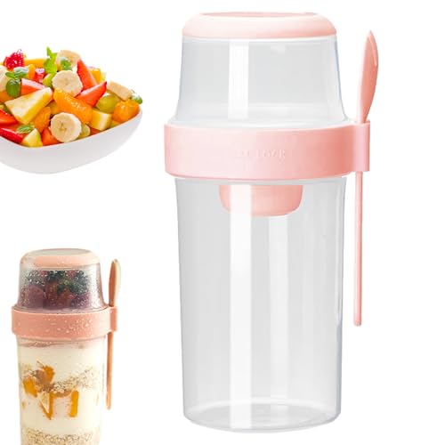 Taza de Cereales para Llevar - Diseño Separado de Doble Capa y a Prueba de Derrames de 1070 Ml, Recipiente para Cereales, Taza de Ensalada para el Desayuno | de Yogurt para Avena, Tartas Helad
