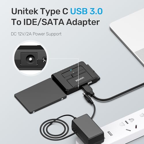 Image of Unitek USB C to IDE and SATA Converter External Hard Drive Adapter Kit for Universal 2.5 /3.5 HDD /SSD Hard Drive Disk, One Touch Backup Function, Included 12V /2A Power Adapter