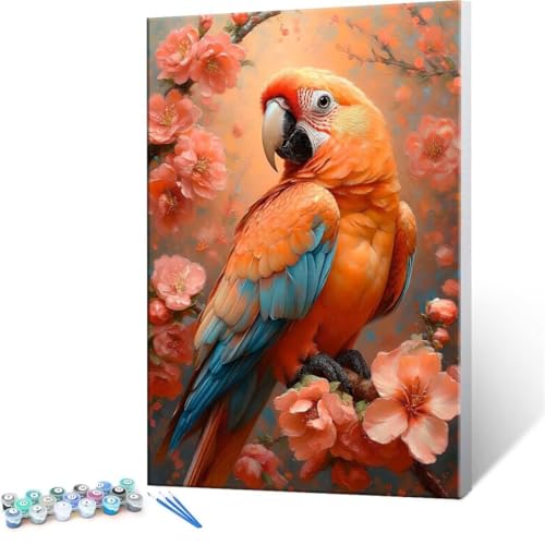 数字油絵 数字塗り絵 デジタル油絵 フラワー インコ 数字キットでペイントブラシとアクリル絵の具が入, 大人の子供のためのギフト Paint by Numbers 手塗り DIY 数字によるアクリル 水彩絵画インテリア リビング装飾 90x120cm (フ