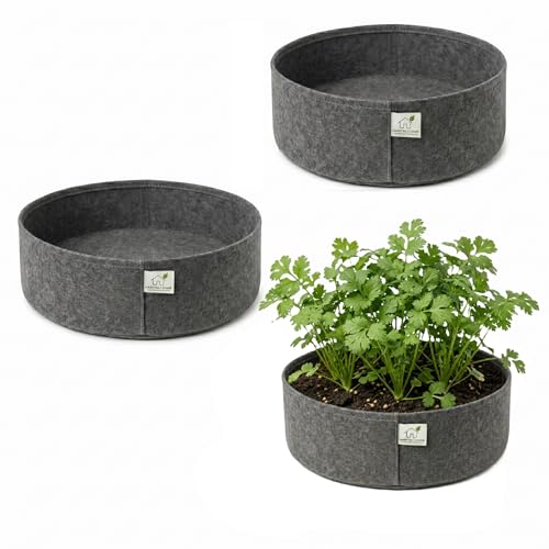 Image of 400 GSM Geo Fabric Round Grow Bags 18x6 Inch, Dark Grey Planting Bags for Terrace and Kitchen Gardening Pack of 3