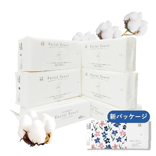 【60枚入りx6パック】使い捨てフェイシャルタオル クレンジングタオル 家庭用 洗顔 化粧 メイク落とし 肌荒れ対策 ふわふわ厚手 ふきとり用 コットン100 フェイスタオル 敏感肌用 手拭き 顔拭き 毛羽立ちなし 洗顔タオル 厚手 フェースタオル 瞬間吸