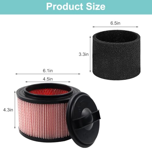 Pacote com 2 filtros de vácuo de substituição compatíveis com Vacmaster VF408, VF410P, Wet Dry Vac B