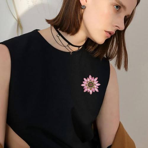 Image of Large Crystal Flower Brooch Pin for Women Red purple pink green Rhinestone Flower Lapel Pin Wedding Party Birthday Dance Banquet Dress Suit Ceremony Clothes Hat Bag Accessories Jewelry