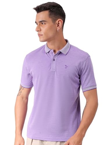 Image of The Indian Garage Co Men Regular Fit Textured Polo Neck Half Sleeves Tshirt