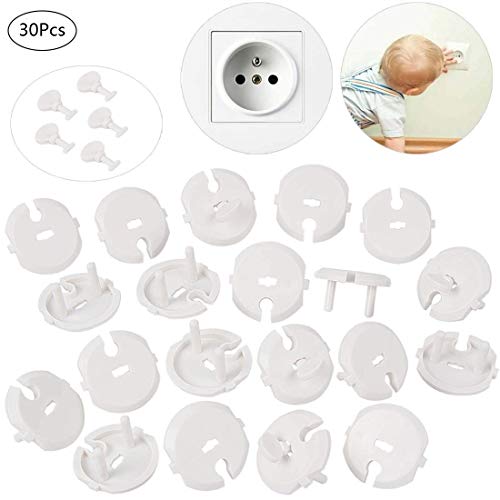 Goldenlight Cache Prise de Courant de Terre France électriques Sécurité Protections Enfants Bébé avec Cle (25 cache prises et 5 clés)
