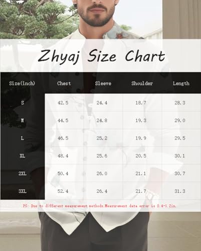 Men's Cotton Linen Stand Collar Shirt Long Sleeve Button Down Floral Pattern Casual Top for Spring Summer2