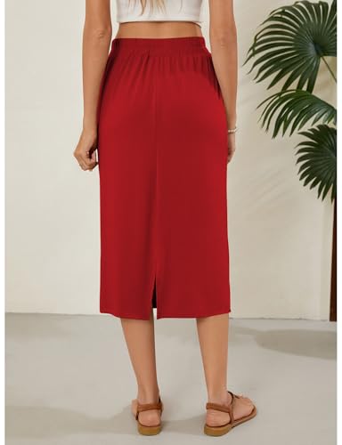 Image of Naggoo Midi Skirts for Women Summer Elastic High Waisted Basic Straight Skirt with Slit