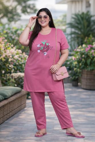 Image of RYSH Women's Printed Cotton Plus Size Longline T-Shirt with Pockets | Cotton fabric - soft longline T-shirt with easy plus-size fit