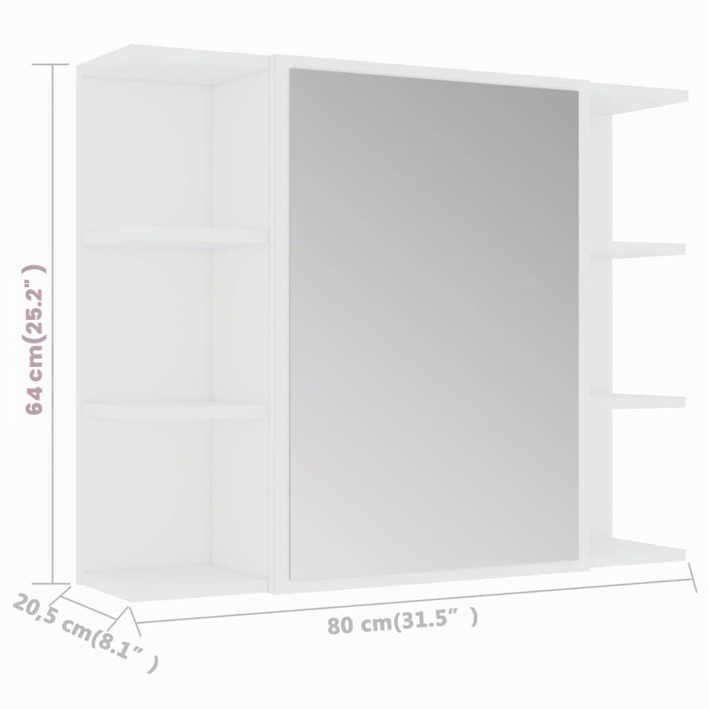 vidaXL Armario de Espejo de Baño Aseo Almacenamiento Almacenaje Mueble Estante para Lavadero Ordenado Robusto Contrachapada Blanco 80x20,5x64cm