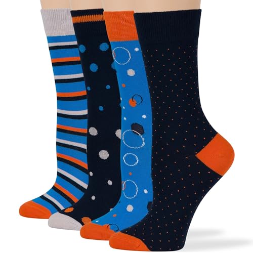 Women crew socks 4-pair set with colorful designs