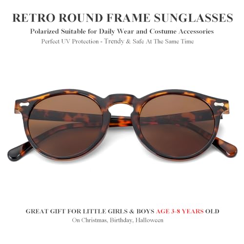 Gleyemor Kids Polarized Cute Round Sunglasses for Kids Girls Boys Age 3-82