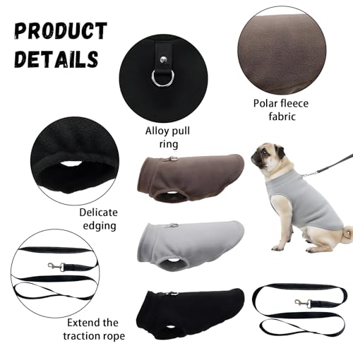 3 Stück Hundepullover aus Fleece für Kleine Hunde, Warme Hundejacke, Hundeweste mit Leinenbefestigung, Winter Hundemantel, Kaltwetter Hundebekleidung, Innen- und Außeneinsatz