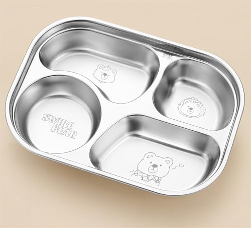 �����`�v���[�g �[�� 4��/5�d�؂� �X�e�����X �d�؂�M �����v���[�g �f�B�i�[�g���C �����`�R���e�i�[�t�[�h�g���C �[�^5CM ��e�� 316L�X�e�����X �q���p�v���[�g �c�t�� �H�� �w�Z�̐H�� (4�d�؂�/�F��, 1500ml�F26*18.7*