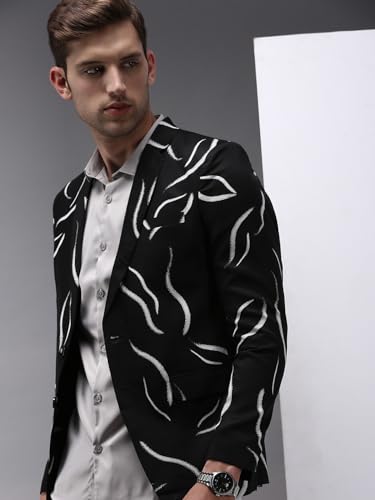 Image of SHOWOFFFF Men Printed Front-Open Party Blazer | Notched Lapel Full Sleeves Cotton Blazer's for Mens | Slim Fit Regular Length Blazers for Men's