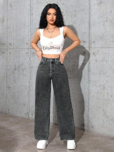 Image of KOTTY Women's High Rise Wide Leg Jeans|Cotton Blend Straight Fit Denim|Trendy Comfortable Casual Wear