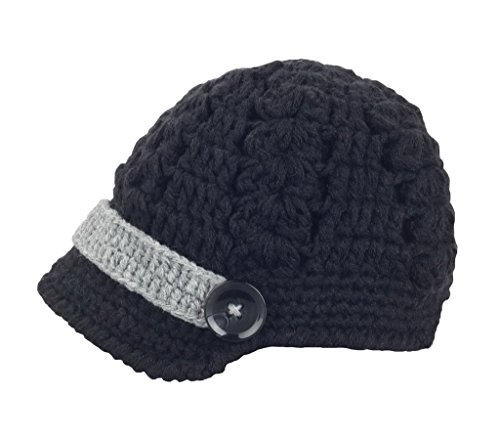 zefen Bestknit Baby Boy Boy Crochet Baby Hat Newsboy Button Black