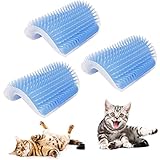3 Stück Katze Selbst Groomer, Katzenbürste mit 3 Katzenminze, Wand Ecke Massage Bürste, Selbstreinigende Katzenbürste, Katzenspielzeug für Langhaar Kurzhaar Katze - Blau