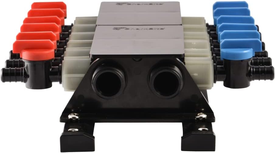 SharkBite 12 Port Home Run Manifold 3/4 Inch MNPT Inlet x 1/2 Inch Poly Crimp Ball Valve Outlets, PEX Pipe, PE-RT, PM012UP