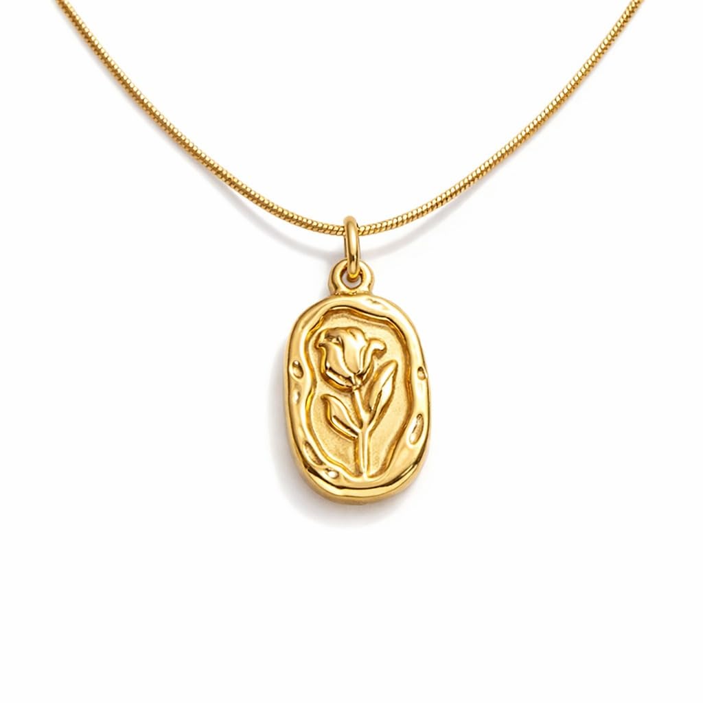 MEENAZ Gold Plated Pendant Necklace for Woman | Anti Tarnish Stainless Steel Floral Locket Chain | Stylish Jewellery for Women | Fashion Chains for Women | Stainless Steel Jewelry Waterproof -174
