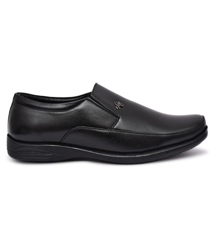 Image of Formal Non-Lacing Moccasin Shoes for Men - Formal Shoes for Men - Stylish, Cushione - Business, Wedding, Office Wear - Black, Brown, Tan - Lightweight & Comfortable (Black, 6)-PID53509