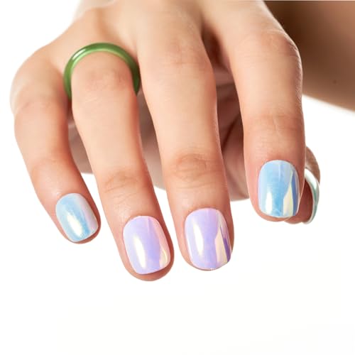 GLAMERMAID Light Blue Pink Chrome Extra Short Press on Nails, Glazed Handmade Light Purple Fake Nails Short Squoval, Mirror Powder Square Glue on Nails, Acrylic False Nails, Glossy Round Fake Nails — view 5