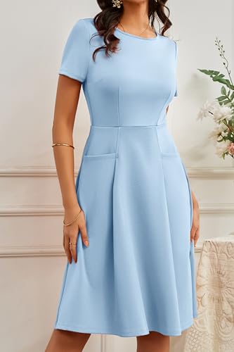 Women's Summer Dresses Casual Crewneck Church Cocktail Midi Dresses with Pockets3