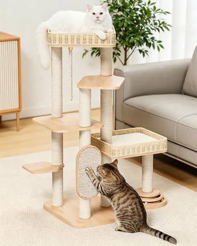 Árbol para gatos moderno de madera con rasguñador miniatura 1