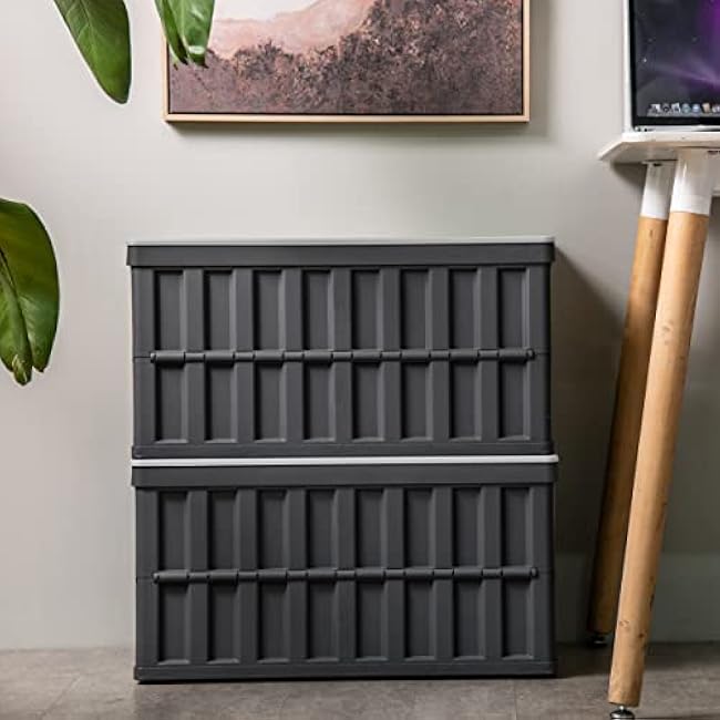 Citylife 64L Collapsible Storage Bins with Lids Plastic Storage Containers for Organizing Stackable Storage Box Large Heavy Duty Utility Crates, 2 Packs